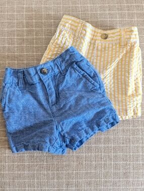 Lot of 2 Janie and Jack Shorts 3-6M Seersucker Yellow Pinstripe and Blue
